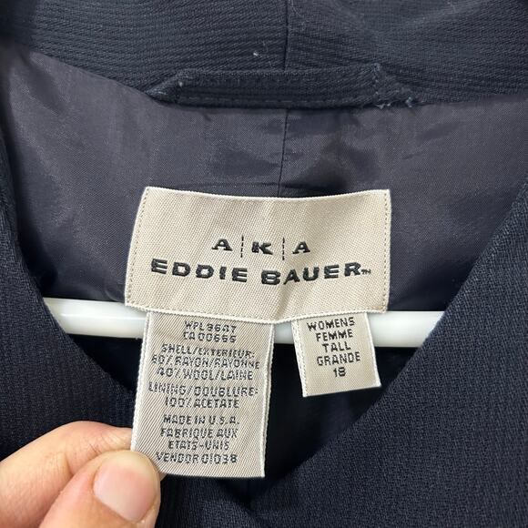 AKA Eddie Bauer Vtg Women 18 Tall Blue Wool Blazer Jacket & Classic Trousers Set - Picture 3 of 11